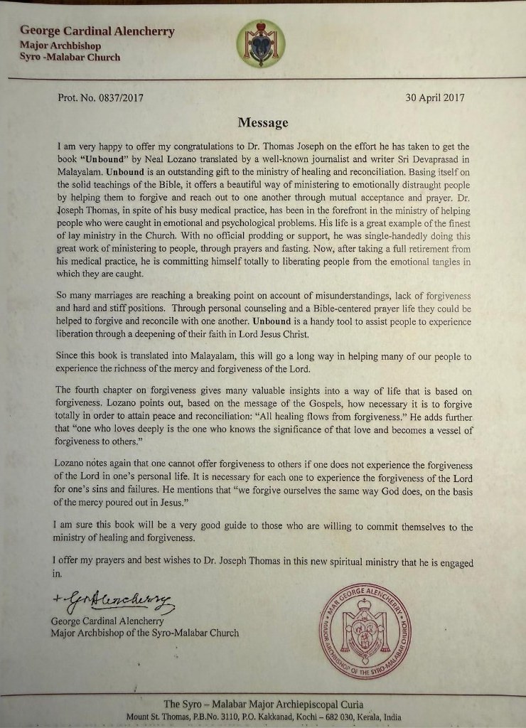 Official message of George Cardinal Alencherry, Major Archbishop of the Syro-Malabar Church, dated 30 April 2017